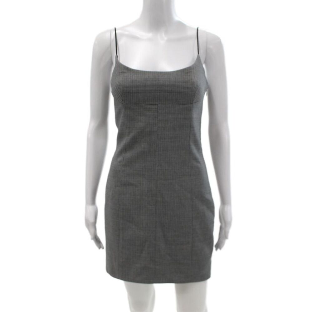 Alexander Wang Women Houndstooth Mini Dress Square Neck Gray Sleeveless Size 2